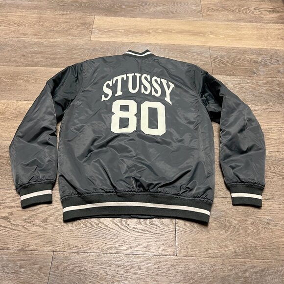 Stussy 80 Nylon Bomber Varsity Jacket Snap Size Medium Excellent Conditi - Picture 1 of 13